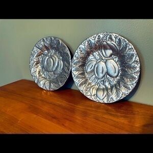 Vintage pewter plates, fruit motif | 7.5” (set of 2)